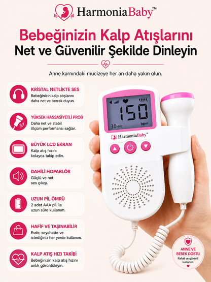 HarmoniaBaby™ Fetal Doppler Pembe Bebek Nabız Duyma Cihazı