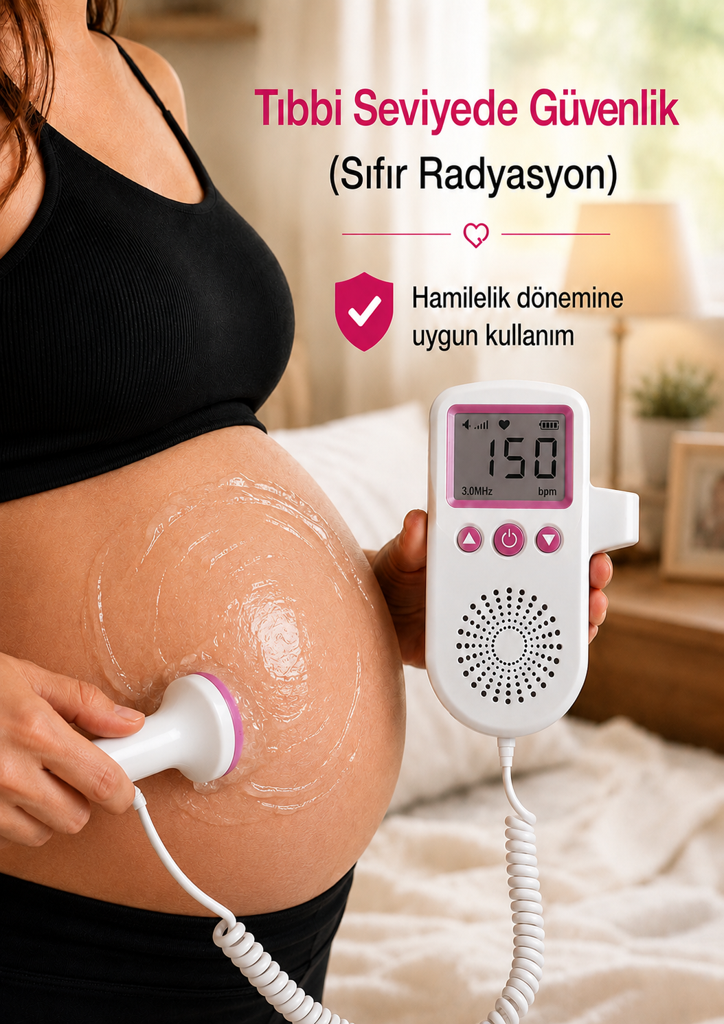 HarmoniaBaby™ Fetal Doppler Pembe Bebek Nabız Duyma Cihazı
