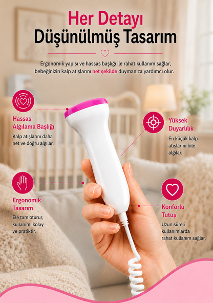 HarmoniaBaby™ Fetal Doppler Pembe Bebek Nabız Duyma Cihazı